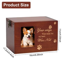 MFBJXC Pet Memorial Urns for Dog or Cat Ashes, Large Wooden Funeral Cremation Urns with Photo Frame, Keepsake Memory Box with Flannel Lining (Brown)
