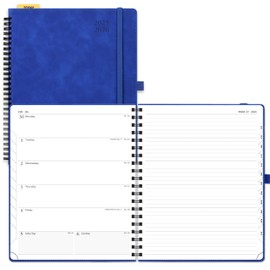 POPRUN Planner 2025-2026 Weekly Planner Notebook (Large 8.5''x 10.5'') Academic Calendar (JUL.25 - JUN.26) Appointment Book with Monthly Tabs, Spiral Soft Cover, Inner Pocket, 100 GSM - Royal Blue