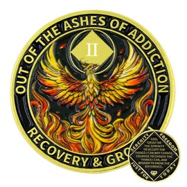 Leafence Phoenix Recovery Coin with Serenity Prayer Commemorative Addiction Recovery Medallion Sobriety Coin NA AA Chips Challenge Coin (Premium Phoenix Recovery, 2 Years)