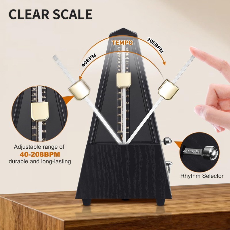 RIVVTA Mechanical Metronome High Precision Track Beat for Piano Ebony