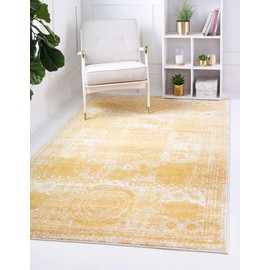 Unique Loom Bromley Collection Vintage Traditional Medallion Border Yellow Area Rug (8' 0 x 10' 0)
