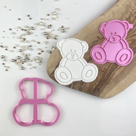 LissieLou Sitting Teddy Bear Cookie Cutter and Stamp Baby Shower Icing Fondant - Light Pink