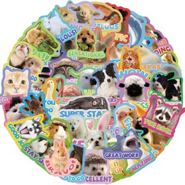 50PCS Cute Animal Incentive Stickers, Fun Classroom Punny Reward Animal Stickers Packs for Stationery Boxes Laptops Mugs, Vinyl Waterproof Positive Motivational Decals for All Ages