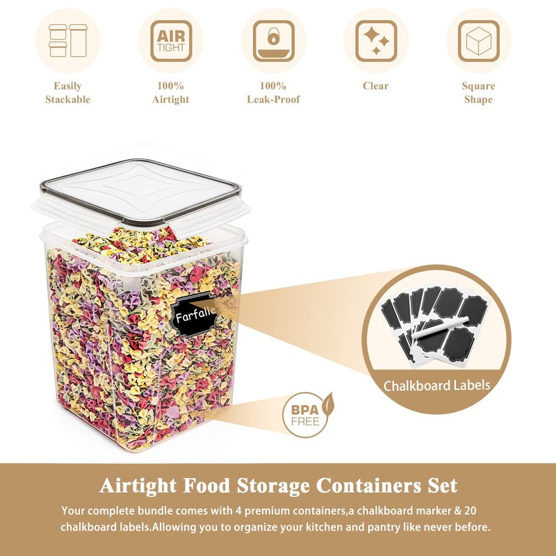 Wildone Large Food Storage Containers 5.2L /175oz, 4 Piece BPA