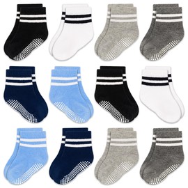 GRPSKCOS Baby Toddler Non Slip Socks 12 Pairs Toddler Grip Socks Newborn Socks with Grip Anti Slip Crew Socks for Boys Girls（#1 Six Colours 3-5T）