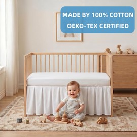 Baby Crib Skirt 100% Cotton Pleated Dust Ruffle for Unisex Baby Boys or Girls Soft Breathable Nursery Crib Toddler Standard Bedding Skirt 28" x 52" with 14" Drop (White)