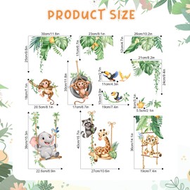 Jungle Animals Swing Wall Decals - Safari Nursery Decor Baby Monkey Elephant Giraffe Cub Tropical Leaves Wall Stickers for Kids Toddlers Baby Nursery Room Decor