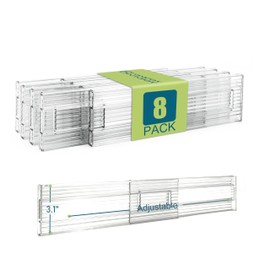 RETRONLY 8 Pack Clear Drawer Dividers - 3.1'' Height, 11-19'' Adjustable Drawer Separators, Expandable Dresser Organizers in Bedroom, Bathroom, Closet, Clothing, Office, Kitchen Storage