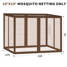 Gazebo Universal Replacement Mosquito Netting, 10' x 10' Outdoor Canopy Net Screen 4-Panel Sidewall Gazebo Curtains, with Zippers, Easy to Install, Fit for Most Gazebos 10x10 Canopy，Patio （Brown）