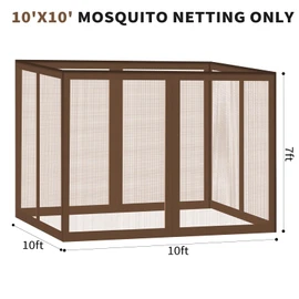 Gazebo Universal Replacement Mosquito Netting, 10' x 10' Outdoor Canopy Net Screen 4-Panel Sidewall Gazebo Curtains, with Zippers, Easy to Install, Fit for Most Gazebos 10x10 Canopy，Patio （Brown）