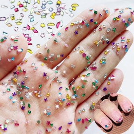2000 Pcs Colorful Nail Crystals Rhinestones Bling Mini Star Nail Art Charms Multi Shape Crystal Flat Back Heart Flower Nail Gems Charms for Nails DIY Kawaii Nail Crafts Diamonds Nail Art Rhinestones