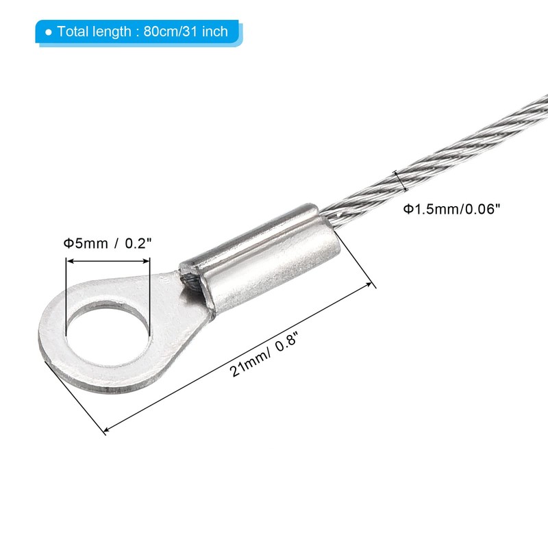 PATIKIL 4pcs 80cm 1.5mm Stainless Security Cable 5mm Inner Diameter
