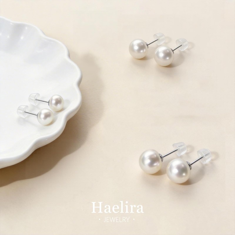 Haelira 3 Pairs Pearl Stud Earrings S925 Sterling Silver Hypoallergenic