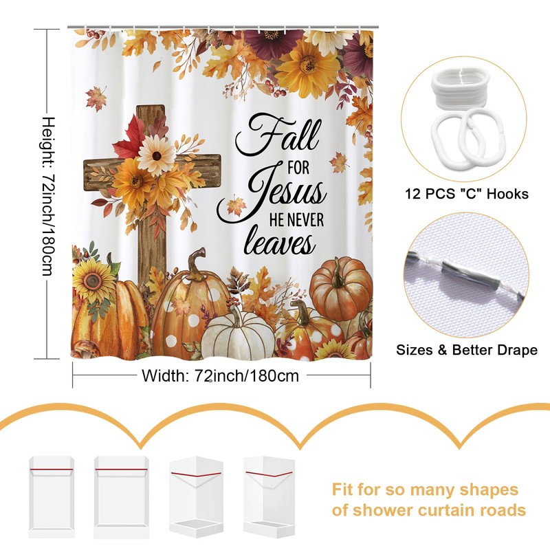 Baccessor Fall Shower Curtain Pumpkin Cross Shower Curtains Autumn Floral