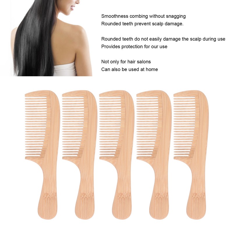 5pcs Bamboo Hair Comb Anti Statics Round Teeth Fragrance Wide