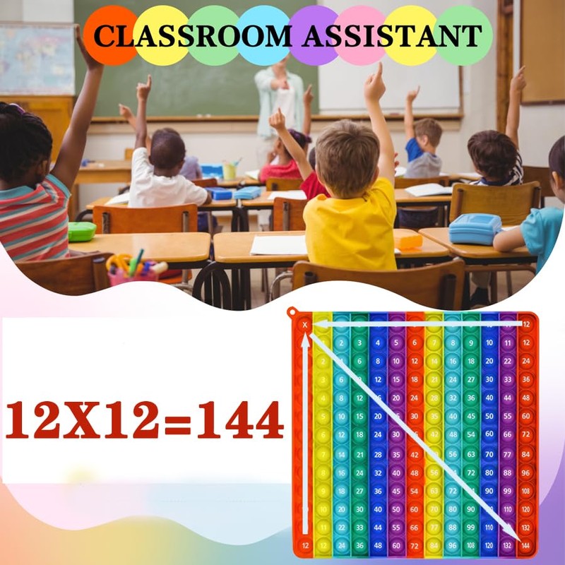 Rainbow Pop Fidget Math Learning Toy, Multiplication Table Educational Game,