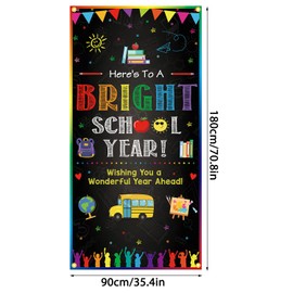 JKQ Here’s to a Bright School Year Door Cover Banner 71 x 35 Inch Welcome Back to School Porch Sign Kindergarten Preschool Elementary First Day of School Party Decorations for Classroom Home Door