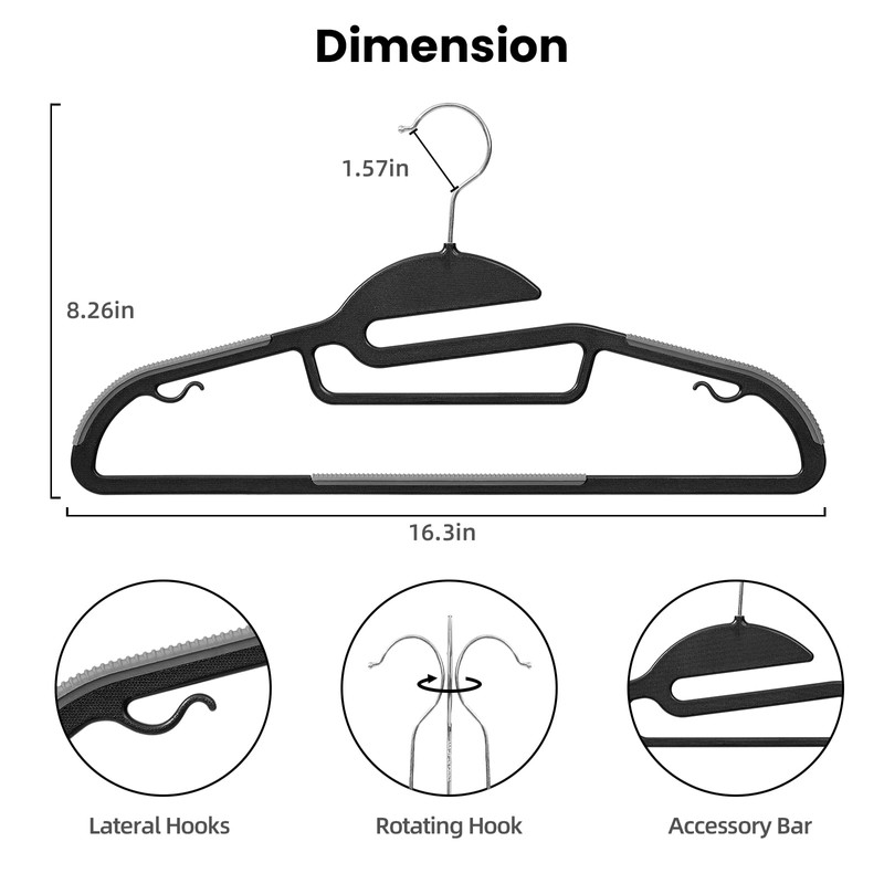 Heavy Duty Plastic Hangers 50 Pack with Non-Slip Design,0.2 Inches