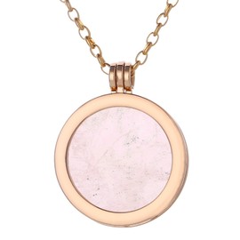 Morella Women Necklace 70 cm 27.5" Stainless Steel Gold and Pendant with Gemstone Rose Quartz Coin 33 mm 1.3" Chakra Plate in Velvet Bag