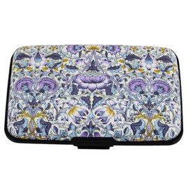 Lightweight Aluminium Card Holder with RFID Blocking, Hard Case Credit Card Wallet for Women, Slim and Sturdy Card Organizer with Expandable Pockets for Up to 6 Cards (Navy Blue - William Morris)