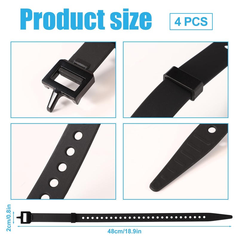 4pcs Snowshoe Straps, 9x0.8 Inch Snowboard Binding Straps Adjustable Ski