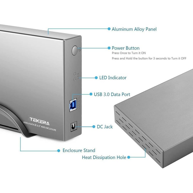 TEKERA Hard Drive Enclosure,USB 3.0 / USB C to SATA
