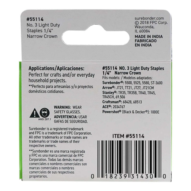55114#3 Light Duty Narrow Crown Staples - 1/4" Length -
