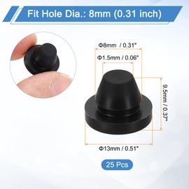 uxcell 25Pcs Snug Plugs, Rubber Hole Plugs Round Soft Flexible Stopper Fit 8mm (0.31 Inch) Hole Dia., Waterproof Silicone Plug for Round Holes Sealing Kitchen Furniture, Black