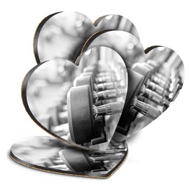 Destination Vinyl ltd Great Coasters (Set of 4) Heart - BW - Dumbbell Weights Fitness Drink Glossy Coasters/Tabletop Protection for Any Table Type #38596