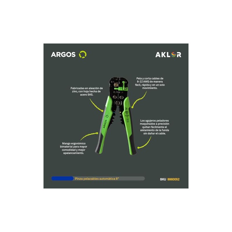 Argos Pinza Pelacables Automática 8860052, Pela Y Corta Cables De
