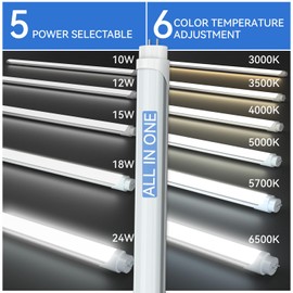 SEMSMOKS ETL Listed T8 LED Tube Light Bulbs 4 Foot, 5 Power(10W-24W)& 6CCT(3000K-6500K) Seletable, Plug & Play or Ballast Bypass,T8/T12 Fluorescent Tube Replacement 4ft, Type A+B DLC (White-6Pack)