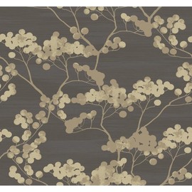 Wallquest Wallpaper Metallic Dark Gold Abstract Trees on Taupe 60 sq ft
