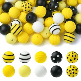 LiQunSweet - 70 abalorio de silicona focales de silicona amarillas, abalorio redondas de silicona para animales, miel y abejas, abalorio de goma para hacer llaveros para hacer bolígrafos para hacer