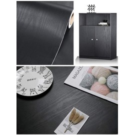 Black Wallpaper - Wood Peel and Stick Wallpaper – Black Wood Self-Adhesive & Removable Wall Paper for Countertop Furniture Kitchen Wall, Countertop Contact Paper, Easy to Clean, 17.7” × 118” Vinyl