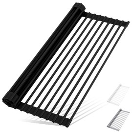 HANZENMA Roll Up Dish Drying Rack Over The Sink Kitchen Roll Up Sink Drying Rack Multipurpose Foldable Sin Drying Mat, Heat-Resistant, Anti-Slip & Anti-Rust Dish Rack for Kitchen, 20.5" x 13", Black
