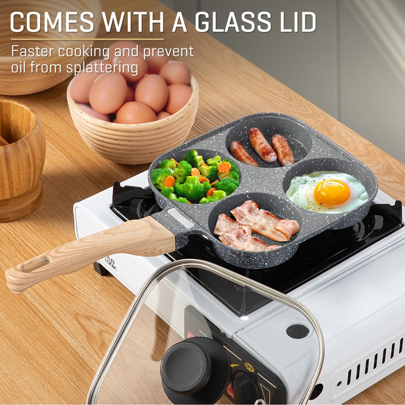 MyLifeUNIT Egg Pan, 4-Cup Egg Frying Pan with Lid, Nonstick