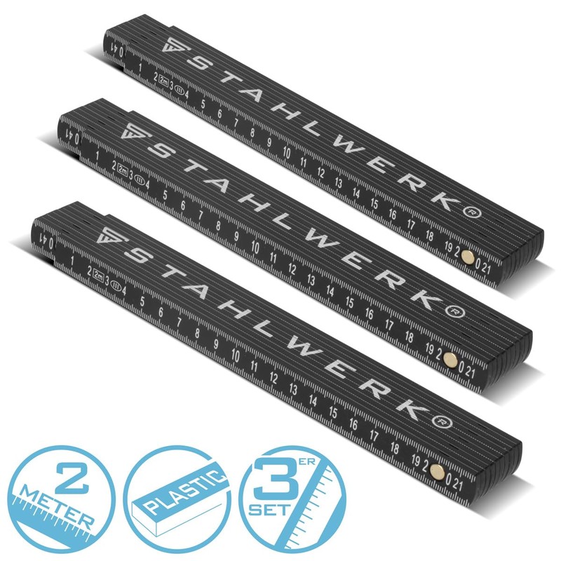 STAHLWERK Ruler Set of 3 2 Metres Precise Plastic Folding