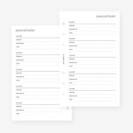 Franklin Covey Compact Password Tracker Planner Insert Agenda Refill for FC Compact 6 Hole Ringed Binders 4.25 x 6.75