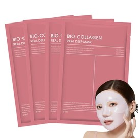 Collagen Face Mask Set, Moisturizing Bio Collagen Sheet Masks, Anti Wrinkle Korean Face Masks, Rejuvenating Skincare Treatment for Lifting and Firming Face, Even Skin Tone (4PCS)