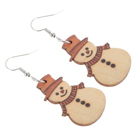 WOONEKY Snowman Earrings Christmas Jewelry Minimalist Wooden Drop Earrings Snowman Ear Piercings for Women Girls