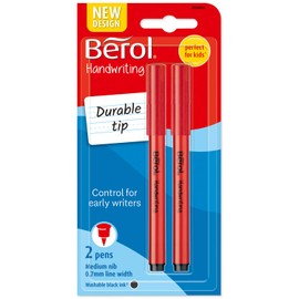 Berol Handwriting Pens | Round Shape is Easy to Hold | Washable Black Ink | Bright Barrels | 2 Count