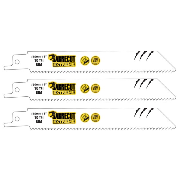 3 x SabreCut SCRS922HF_3 150mm 10 TPI S922HF Fast Wood and Metal Cutting Reciprocating Sabre Saw Blades Compatible with Bosch Dewalt Makita and many others