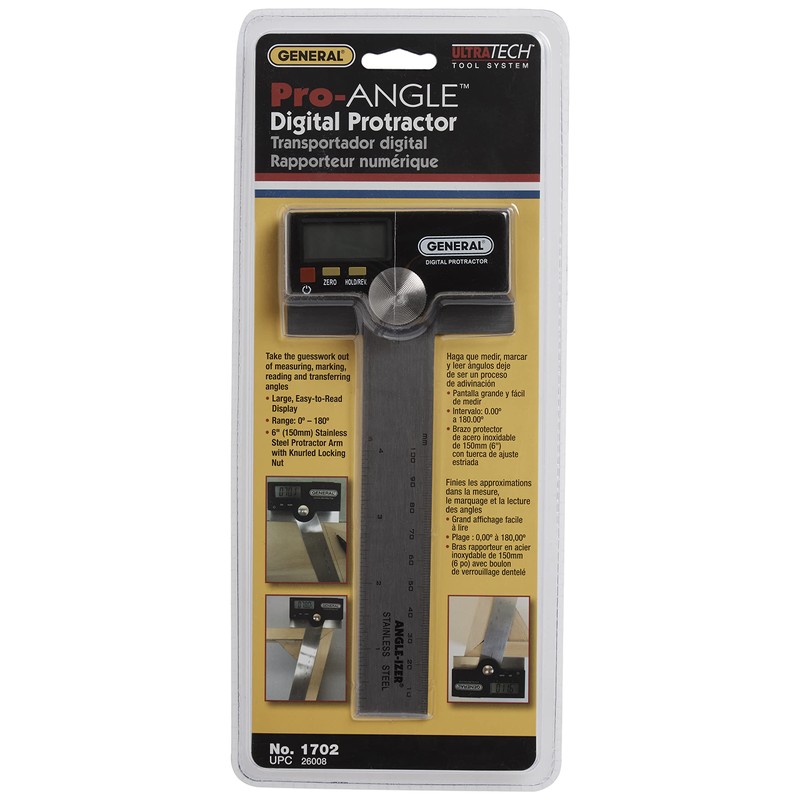 General Tools 1702 6-Inch Stainless Steel Pivoting Arm Digital Protractor