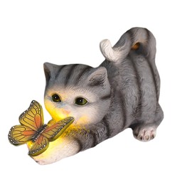 Solar Cat Statue | Cat Outdoor Solar Sculpture,Solar Garden Statue Cat Figurine, Resin Kitten Statue Playing Butterfly for Patio, Lawn, Yard Art Decoration
