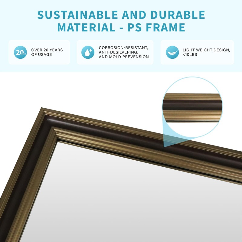 Ultrue Retro Copper Effect Framed Wall Mirror, 24x36 Rectangle Mirror,