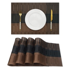 HeloHo Brown Black Placemats Set of 4, Washable Placemats Vinyl Woven Table Mats Wipeable Placemat for Kitchen Dining Table Decoration Indoor Outdoor