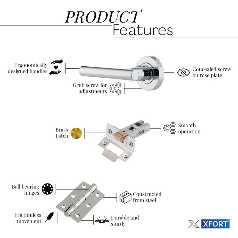 XFORT Polished Chome Liberty Lever On Rose Latch Pack, Complete