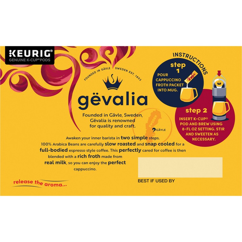 Gevalia Kaffe, 2-Step K-Cup & Froth Packets, (Cappuccino Espresso), 6