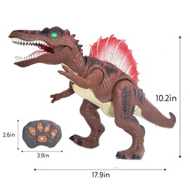 eBigValue RC Dinosaur Toy with Walking, Roar Sound & LED Lights – Remote Control Shake Head Dino for Kids – Educational Light-Up Action Toy