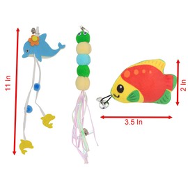 YIKANGHENG Interactive Cat Object, 3 Pcs Plush Dolphin, Caterpillar, Clownfish with Small Bell for Interactiving Cat and Pet (Green)